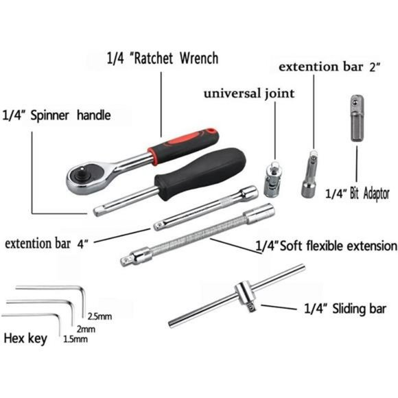 Socket Wrench Set Ratchet Sets Mechanic Tools Kit Bit Sockets, 46-Piece - Picture 4 of 7
